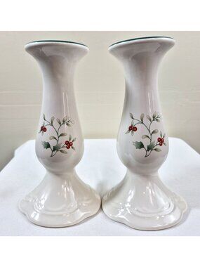 Pfaltzgraff Winterberry Candlestick Holders Pair 6" Box USA 1993 Vintage
